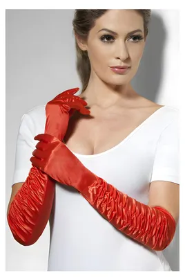 Produktbild von Rote Damenhandschuhe Satin Ellenbogenlang Vintage Charleston Handschuhe One Size für Halloween Fasching Karneval 20er Jahre