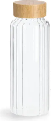 Image de ZELLER 19649 Bouteille en verre 1,0 litre avec couvercle en bambou, Ø 9 x 25,5 cm
