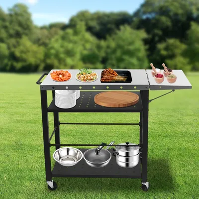 Produktbild von Grillwagen – Barbecue-Wagen – Grilltrolley – Außengrillküche – Campingwagen – 4 Ablageebenen