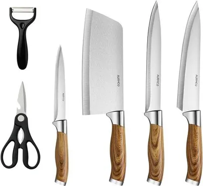 Produktbild von Küchenmesser-Set, 6-teilig - Professionelle Edelstahlmesser - 20 cm Kochmesser - Perfekt für jede Küche