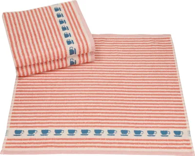 Produktbild von Betz 3 Stück Küchentücher Küchenhandtuch Geschirrtuch mit Streifen und Tassenmotiv 100% Baumwolle Größe 50 cm x 50 cm Farbe - terra