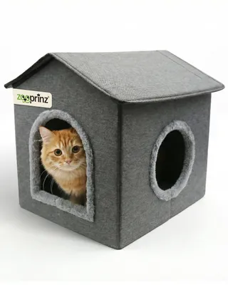 Produktbild von Katzenhöhle Katzenhaus Katzenbett zooprinz Rocky | Plüsch | Faltbar | Wendekissen | Anti-Rutsch-Boden | Leinenstoff | 3 mm MDF