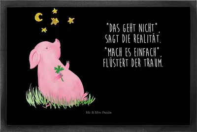 Produktbild von Mr. & Mrs. Panda fußmatte Schwein Glück 50 x 75 cm - Schwarz - Geschenk, Träume, Sterne, Motivation, Schweinchen, Gummi-Fußmatte, Lustige Sprüche, Bodenvorleger