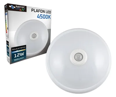 Zdjęcie produktu dla Oświetlenie sufitowe LED MasterLED, 12 W, 960 lm, 4500 K, czujnik ruchu PIR, średnica 29 cm