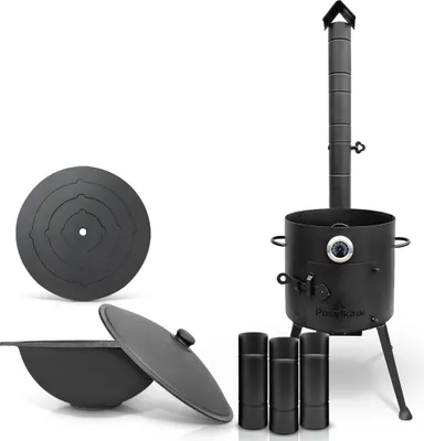 Produktbild von Feuerofen Utschak Ø 36 cm. mit Gusseisen Kazan 10 L Herdplatte Kasan Учаг Uchag