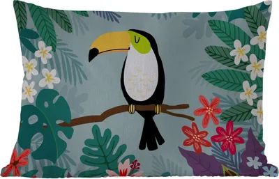 Produktbild von MuchoWow® Outdoor Kissen - Tukan - Pflanzen - Kinder - Tiere - Kinder - 60x40 cm - Wetterfest - Lounge Kissen - Zierkissen - Kissen für Innenräume