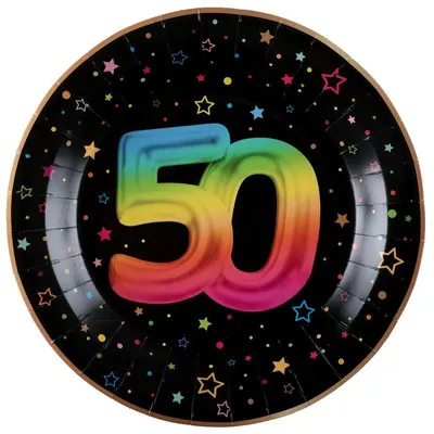 Produktbild von 6 Papp-Teller Geburtstag 50 schwarz bunt