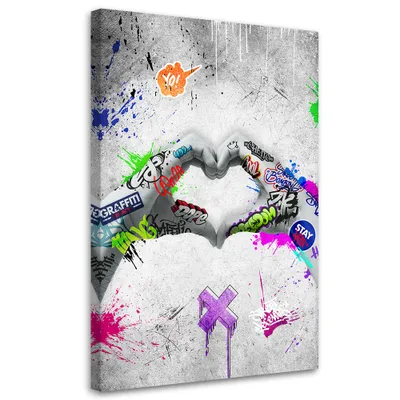 Produktbild von Leinwandbild Herz-Straßenkunst 40x60 Feeby Grau bild für die wand bereit zum aufhängen
