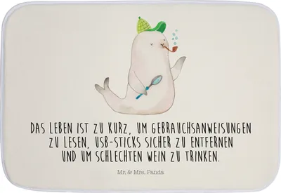 Produktbild von Mr. & Mrs. Panda Badematte Robbe Sherlock - Weiß - Geschenk, Badezimmerteppich, Vorleger Bad, Badvorleger, Badteppich, duschmatte, Lustige Sprüche