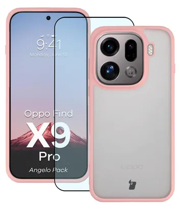 Produktbild von Schutzhülle + gehärtetem Glas für Oppo Find X9 Pro, Bizon Angelo Pack, Semitransparent mit hellrosem Rahmen
