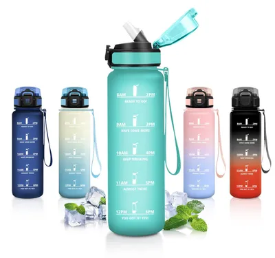 Produktbild von Trinkflasche 1L auslaufsicher für Kohlensäure, Sportflasche mit Strohhalm