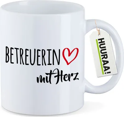Produktbild von Huuraa Kaffeetasse Betreuerin mit Herz 330ml Weiß Keramik Kaffeebecher Geschenkidee