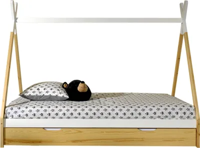Produktbild von Hausbett >TIPI< in Weiß/Kiefer natur aus Massive Kiefer - 206x158,2x98cm (BxHxT)