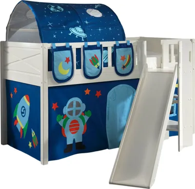 Produktbild von Kinderbett mit Rutsche Karyl Massivholz Weiß Textilset Astro 4