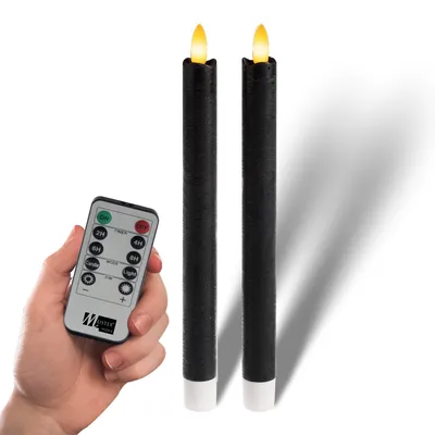 Immagine prodotto di Set di 2 candele LED a bastoncino Meisterhome® - Candele LED - Altezza 23 cm - Candele senza fiamma in vera cera - Luce bianca calda e tremolante - Funzionamento a batteria - Ideale per la decorazione della tavola, per l'Avvento e il Natale, Colore:Nero