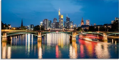 Produktbild von ARTland Glasbild Frankfurt am Main zur Nacht Größe: 100x50 cm