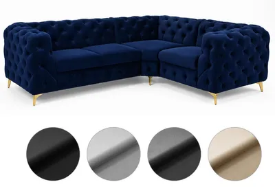 Produktbild von Ecksofa Moet L-Form dunkelblau 262x202 cm groß – Wohnlandschaft modern, gesteppt, Bonellfederkern, frei stellbar