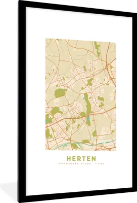 Produktbild von MuchoWow® Gerahmtes Poster Stadtplan - Hirsche - Karte - Vintage 60x90 cm - Poster mit Schwarzem Bilderrahmen Wandposter Rahmen Foto Bilder - Dekoration - Wandposter Wohnzimmer - Hochwertig