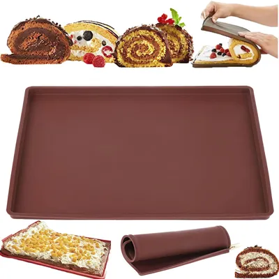 Produktbild von Silikon-Backmatte, wiederverwendbare Backmatte für Backbleche, 30 x 40 cm, lebensmittelechte Silikon-Backmatte für Kuchen, Teig, Pizza und Gebäck, braun