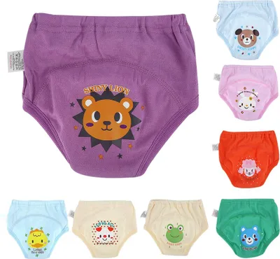 Image de 8pcs bébé tissu bande dessinée couches imperméables couches tout-petit 4 couches pot -pantalon d'entraînement (90)
