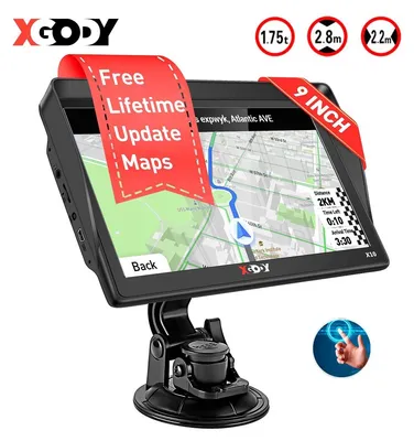 Zdjęcie produktu dla Nawigacja samochodowa, 9-calowy ekran dotykowy, GPS, przeznaczona dla samochodów osobowych, ciężarówek i kamperów, z asystentem pasa ruchu, asystentem parkowania i nawigacją głosową. Rozdzielczość: 800x480 pikseli, pamięć: 8 GB