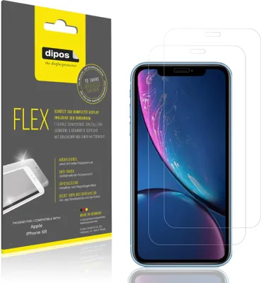 Produktbild von 2x Schutzfolie für Apple iPhone XR Folie, 100% Displayabdeckung, dipos Flex