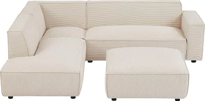 Zdjęcie produktu dla Duża narożna sofa i stołek - Narożnik lewy - Sztruks - Beżowy - BORORE