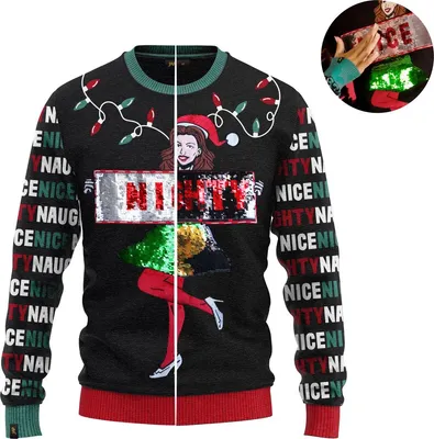 Obrázek produktu pro JAP Christmas Interaktivní ošklivý vánoční svetr Naughty/Nice - 100% recyklovaný - Uni pro ženy i muže - Černá - Velikost L