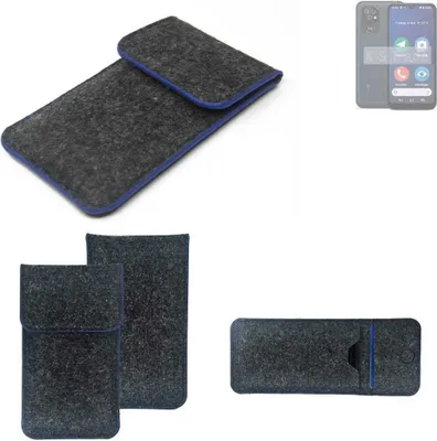 Produktbild von K-S-Trade Handy-Hülle Schutz-Hülle kompatibel mit Doro 8200 Filztasche Pouch Tasche Case Sleeve Filzhülle dunkelgrau, blauer Rand