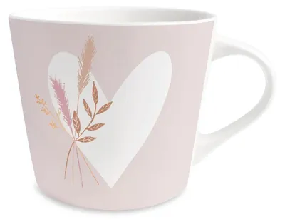 Porzellan-Kaffeetasse mit Gold, 420 ml, Herz-Blumenstrauß
