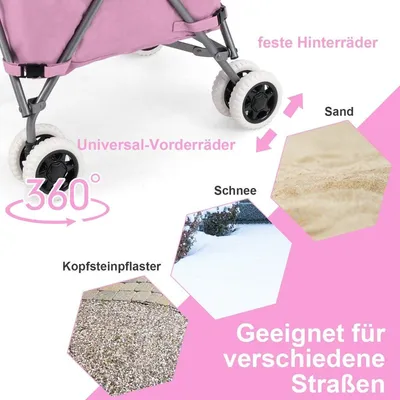 Image de Chariot de courses pliable à roulettes, capacité 90 L/55 kg, chariot à main avec sac Oxford amovible, rose