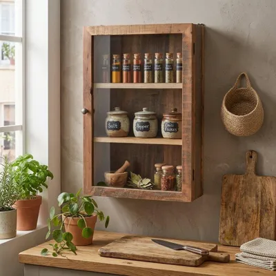 Produktbild von Altholz Wandschrank MURO Glastür 40cm Vitrine Gewürzschrank