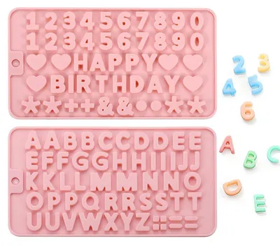 Image de Moules en silicone en forme de lettres et de chiffres, lot de 2, couleur rose, pour gâteaux, chocolats, bonbons
