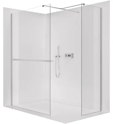 Obrázek produktu pro Sprchová zástěna Walk-in Onyx T L/P - 8 mm - hranatá vzpěra + polička/držák na ručníky - chrom, transparentní sklo - 100x100x200 cm