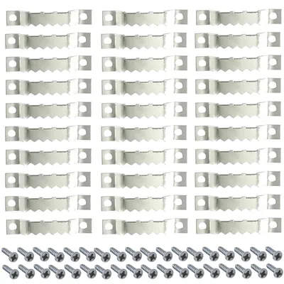 Image de 100 crochets pour photos, jeu de crochets pour photos, crochets à dentelures avec vis pour cadres et châssis (argentés)