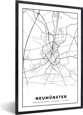 Produktbild von MuchoWow® Gerahmtes Poster Karte - Neumünster - Karte - Stadtplan 60x90 cm - Poster mit Schwarzem Bilderrahmen Wandposter Rahmen Foto Bilder - Kunst