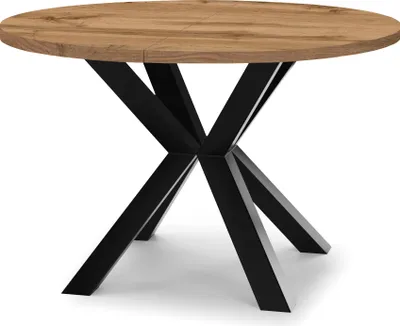 Zdjęcie produktu dla Okrągły rozkładany stół do jadalni RAL z drewnianymi nogami, styl loft, industrialny, średnica: 120 / 220 cm, kolor: dąb wotan / czarny