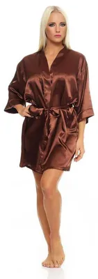 Produktbild von Damen Morgenmantel kurzer Kimono in Satin-Optik; Braun XL