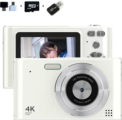 Produktbild von 64G CCD Digitalkamera, Aufnahme Momente jederzeit, 16X Zoom 2,4-Zoll-Display, High Definition Bildqualität, für Kinder, Weiß
