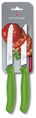 Image de Swiss Classic, Couteau à tomates & de table, 2pcs, 11cm, vagues,vert,boîte