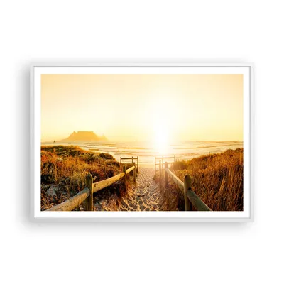 Produktbild von Gerahmtes Poster - Weißer Rahmen - Sonnenaufgang Welle Insel Meer - 100x70 cm - Wand Bild - Wanddeko - Wandbilder - Wandposter - Bilderrahmen - Bilder - Kunstdruck - Wandbild - P2WAA100x70-3164