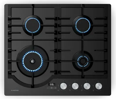 Obrázok produktu pre Klarstein Ignito plynová varná doska, 4 horáky, hliník, 8000 W, časovač a regulácia teploty, ochrana proti zlyhaniu plameňa, liatinový rošt pod hrniec, plynová varná doska na zemný plyn a LPG, 60x51 cm, čierna