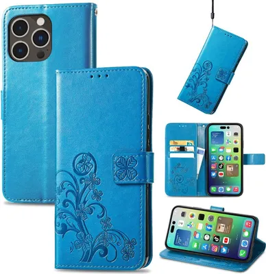 Produktbild von König Design Hülle kompatibel mit Apple iPhone 15 Pro Kunstleder Handyhülle - Handy Case Blau