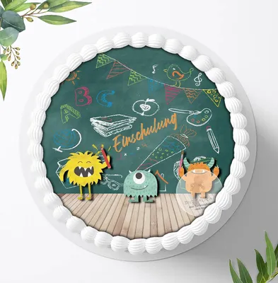 Produktbild von Für die Geburtstags Torte ein Tortenaufleger, Zuckerbild mit dem Motiv: Schulanfang, Essbares Foto für Torten, Fondant, Ø 20cm, 0091c