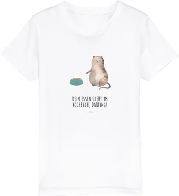 Produktbild von Mr. & Mrs. Panda Kleinkinder T-Shirt Katze Fressen 12-14 Jahre (152/164) - Weiß - Geschenk, Kinder Shirt, Organic, Teenager, Kindershirt, Baumwoll