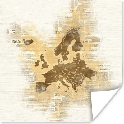 Produktbild von MuchoWow® Poster Europa - Karten - Papier - Aquarell 100x100 cm - Babyzimmer