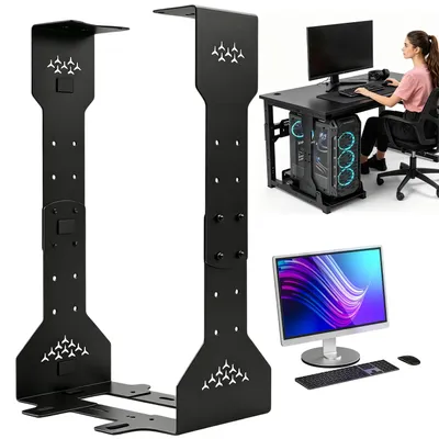 Imagen del producto de Soporte para ordenador debajo del escritorio - Soporte de CPU ajustable - Longitud ajustable - Capacidad máxima de 35 kg - Para ordenadores de más de 50,8 cm - Para mesas con superficie de 2,54 cm - Ideal para escritorios de pie