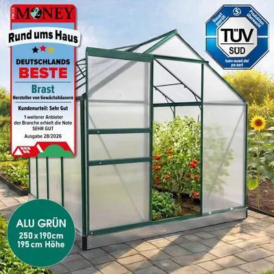 Produktbild von BRAST Gewächshaus Aluminium mit Fundament | 250x190x195cm | 6mm Hohlkammerplatten | rostfrei wetterfest temperaturbeständig | Grün