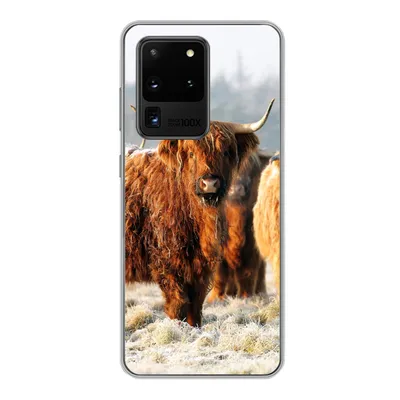Produktbild von MuchoWow® Handyhülle Schutzhülle Hülle für Samsung Galaxy S20 Ultra Schottische Highlander - Schnee - Wald Silikon Softcase Handy Hülle - Karteninhaber