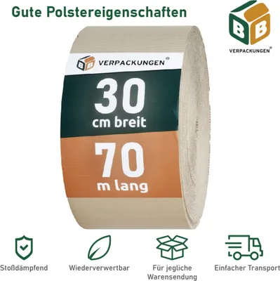 Produktbild von 3 x Rollenwellpappe (0,3 x 70 m) Wellkarton Füllmaterial Polster Schutz Rollwellpappe BB-Verpackungen